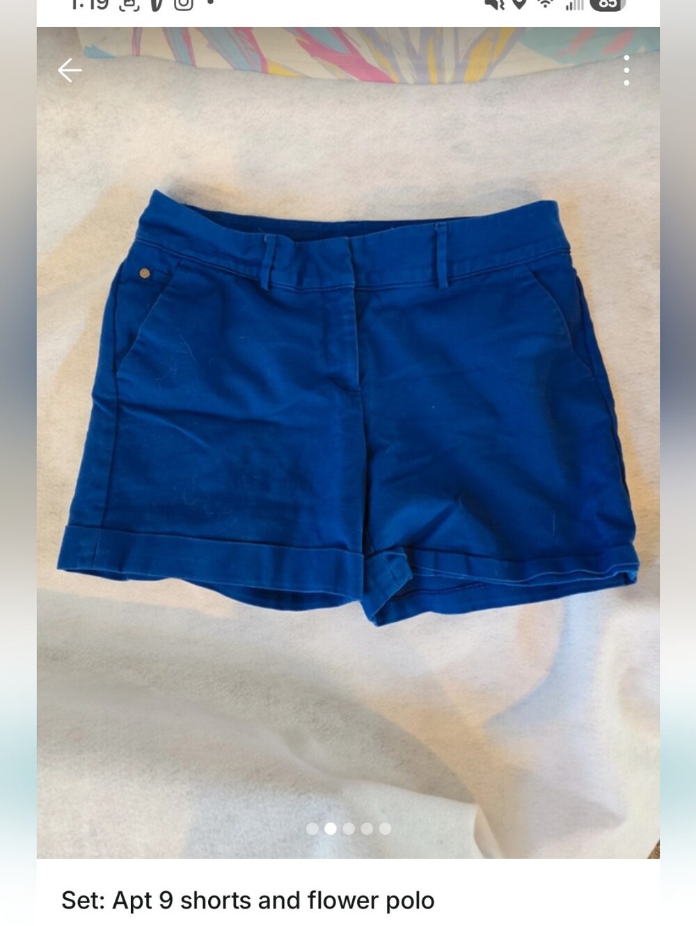 Apt. 9 Royal Blue Cuffed Women's Shorts And Flower Polo Set